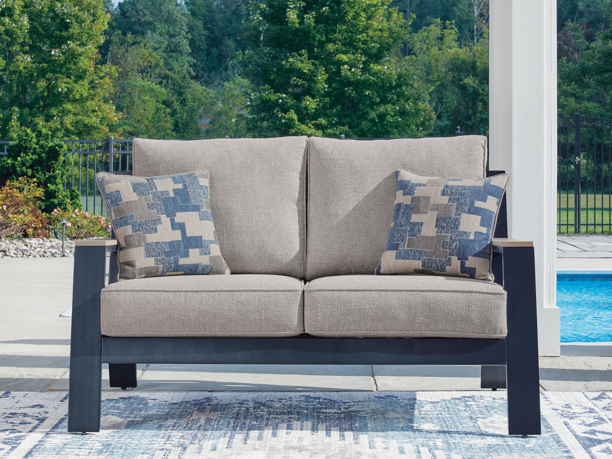J&M Furniture - Ashley Furniture - East Beach Outdoor Loveseat with Cushion - Loveseat w/Cushion - PCP587-835