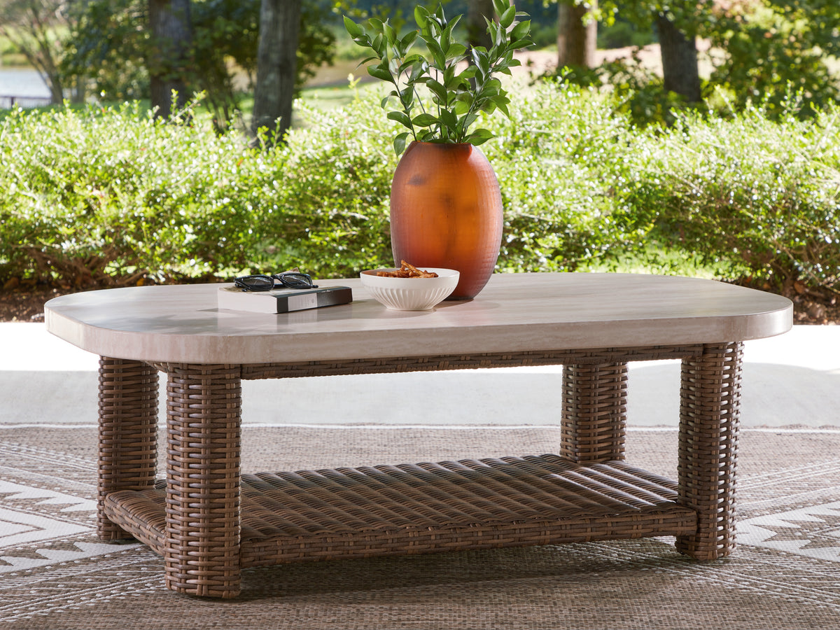J&M Furniture - Ashley Furniture - Dolan Creek Outdoor Coffee Table - Rectangular Cocktail Table / Beige/Brown - PCP610-701
