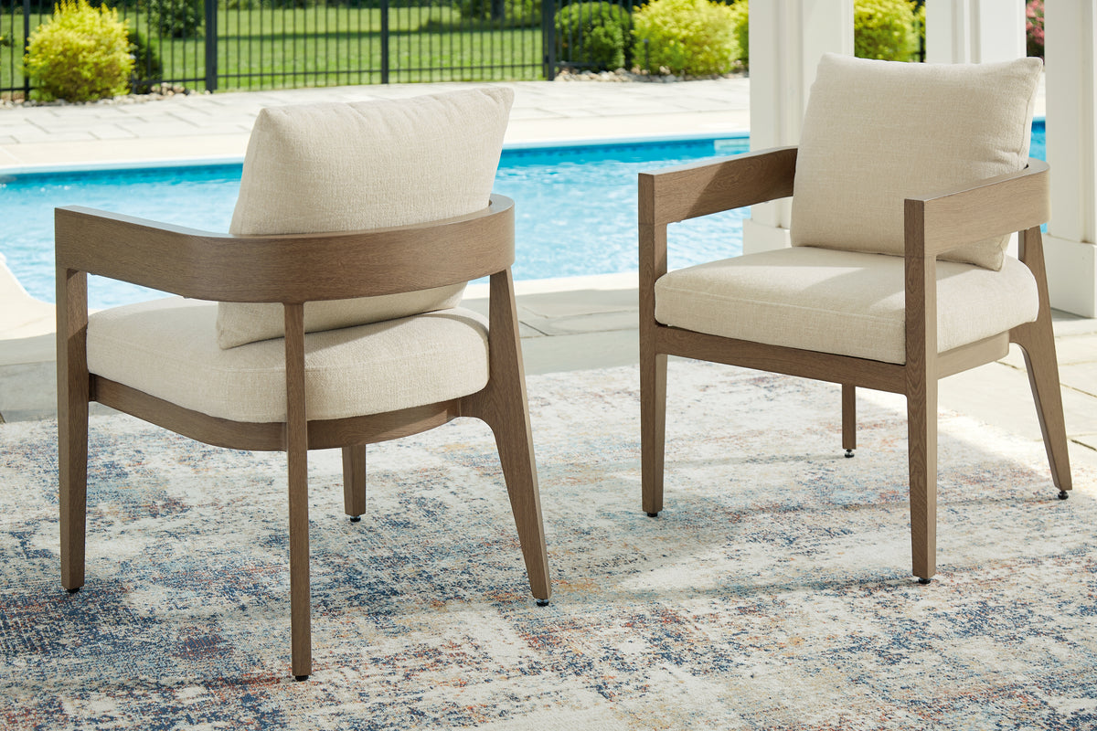 J&M Furniture - Ashley Furniture - Serene Bay Outdoor Dining Arm Chair with Cushion (Set of 2) - Arm Chair With Cushion (Set of 2) / Dark Brown/White - P671-601A