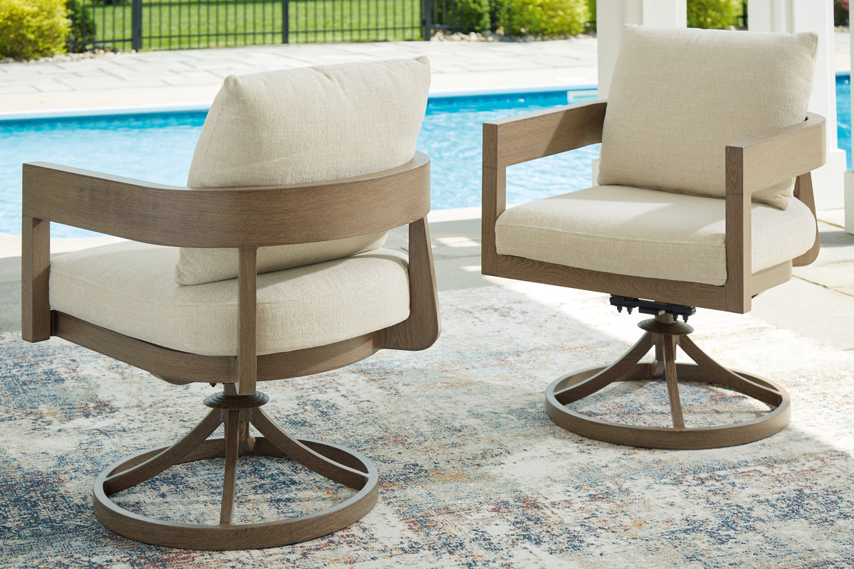 J&M Furniture - Ashley Furniture - Serene Bay Outdoor Swivel Dining Chair with Cushion (Set of 2) - Swivel Chair w/Cushion (Set of 2) / Dark Brown/White - P671-602A