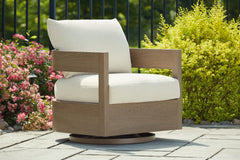 J&M Furniture - Ashley Furniture - Serene Bay Outdoor Swivel Glider Chair with Cushion - Swivel Glider Chair w/Cushion / Dark Brown/White - P671-821
