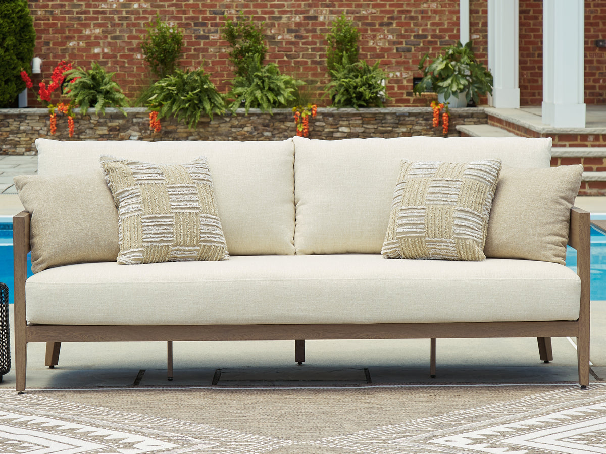 J&M Furniture - Ashley Furniture - Serene Bay Outdoor Sofa with Cushion - Sofa with Cushion / Dark Brown/White - P671-838