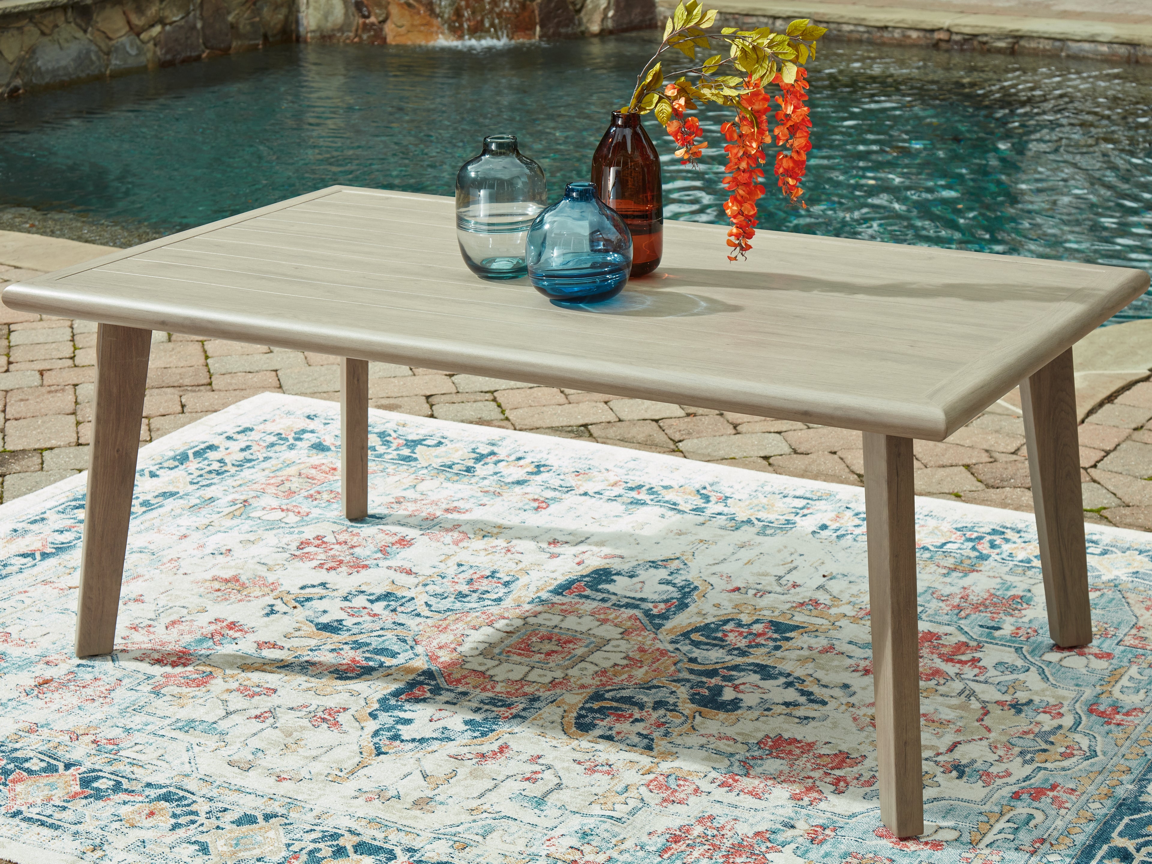 J&M Furniture - Ashley Furniture - Cliff Trails Outdoor Dining Table - RECT Dining Table w/UMB OPT / Beige - PCP690-625