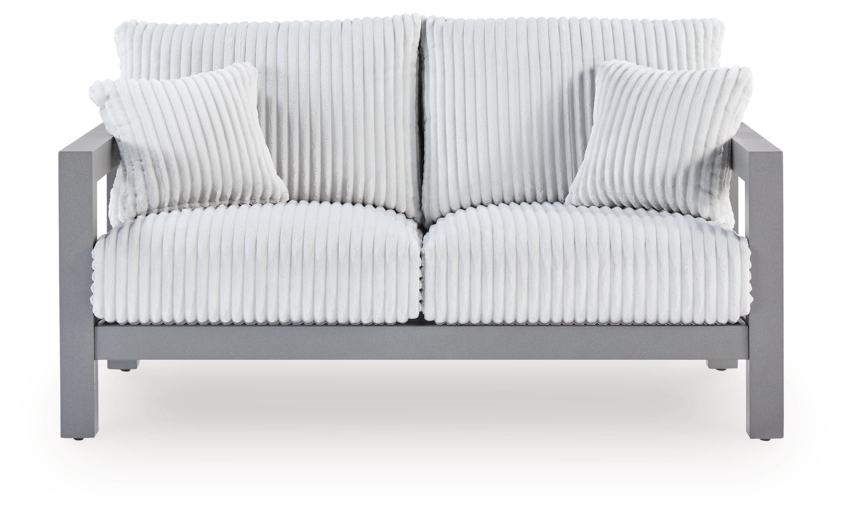 J&M Furniture - Ashley Furniture - Hurley Park Outdoor Loveseat with Cushion - Loveseat w/Cushion / Gray - PCP695-835