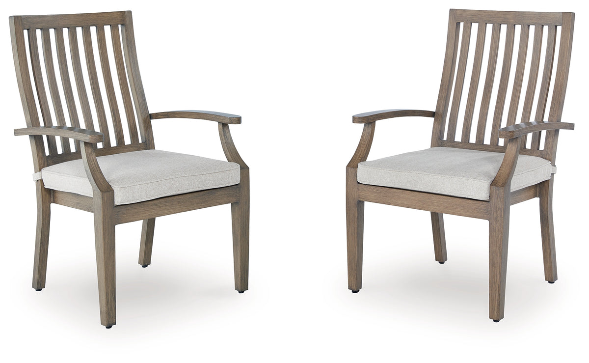J&M Furniture - Ashley Furniture - Rainier Ranch Outdoor Arm Chair with Cushion (Set of 2) - Arm Chair With Cushion (Set of 2) / Brown/Beige - P701-601A