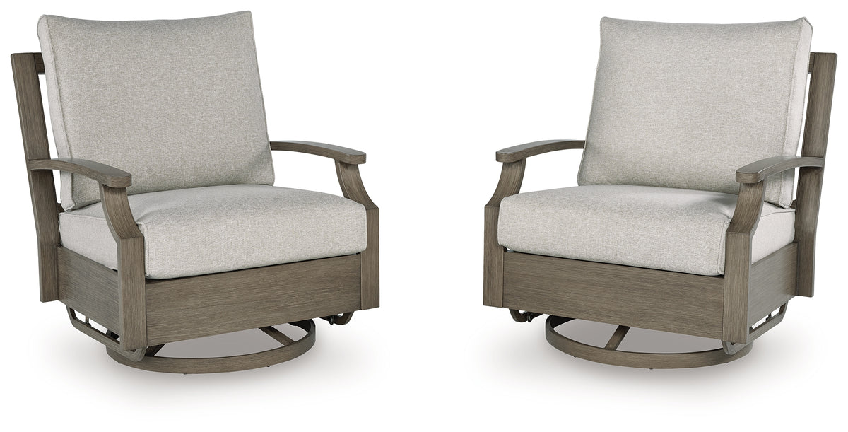 J&M Furniture - Ashley Furniture - Rainier Ranch Outdoor Swivel Glider Chair with Cushion - Swivel Glider Chair w/Cushion / Brown/Beige - P701-821