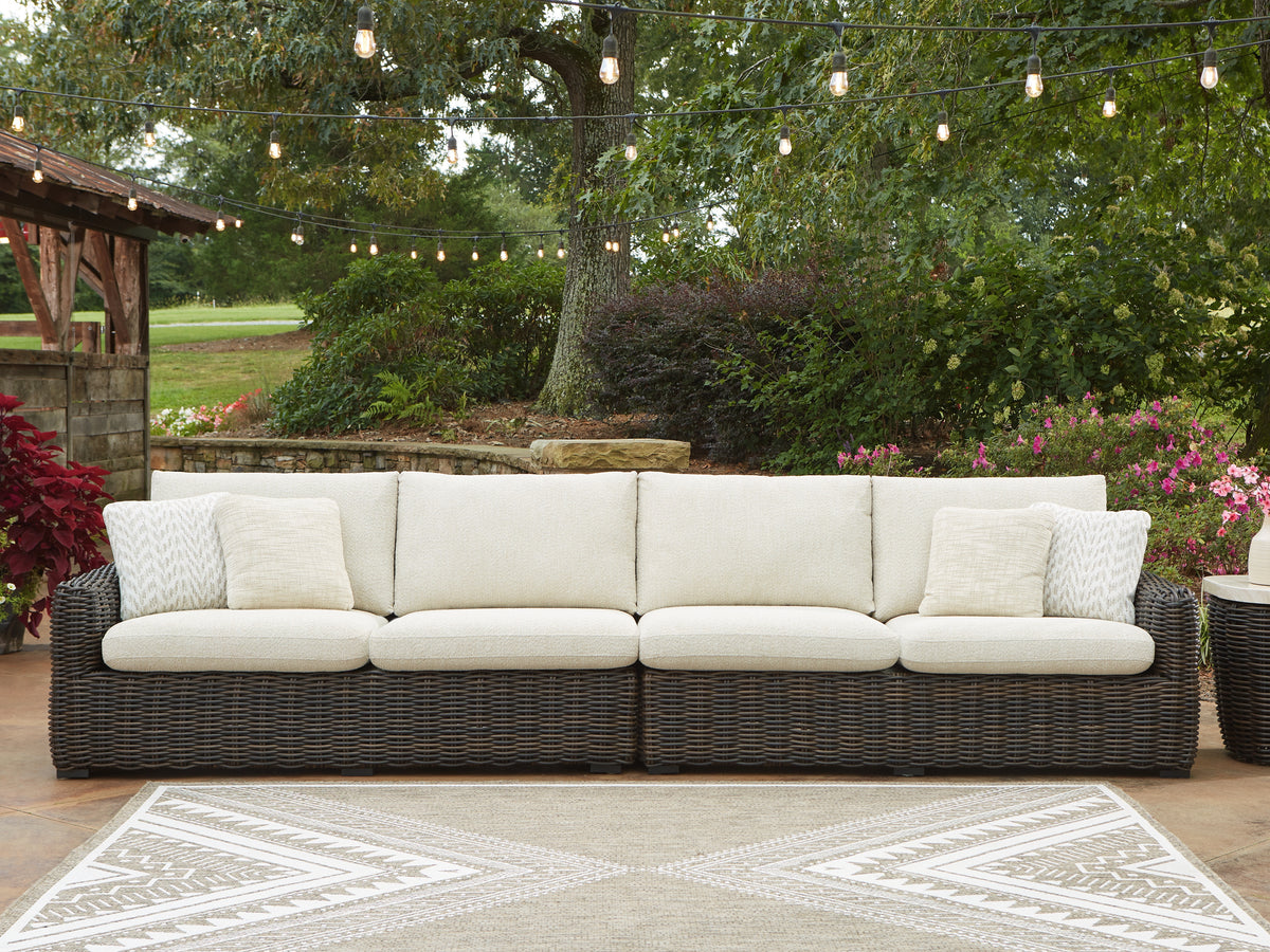 J&M Furniture - Ashley Furniture - Kimora Outdoor Right and Left-arm Facing Loveseat with Cushion (Set of 2) - RAF/LAF Loveseat w/CUSH (Set of 2) / Beige/Dark Brown - P711-854