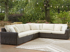J&M Furniture - Ashley Furniture - Kimora 4-Piece Outdoor Sectional - 4-Piece Outdoor Sectional / Beige/Dark Brown - P711P2