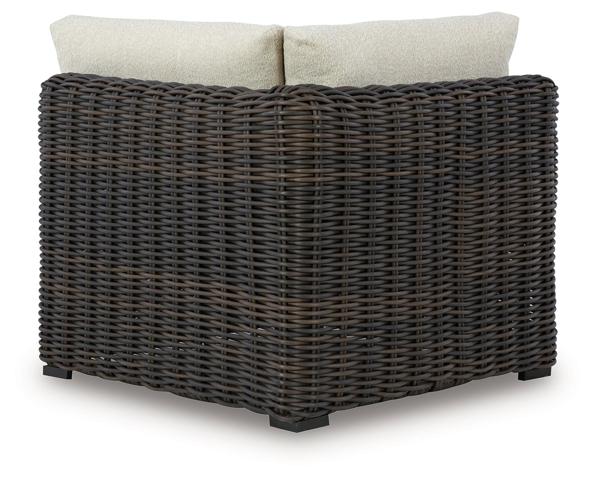 J&M Furniture - Ashley Furniture - Kimora Outdoor Corner Chair with Cushion - Corner with Cushion / Beige/Dark Brown - P711-877