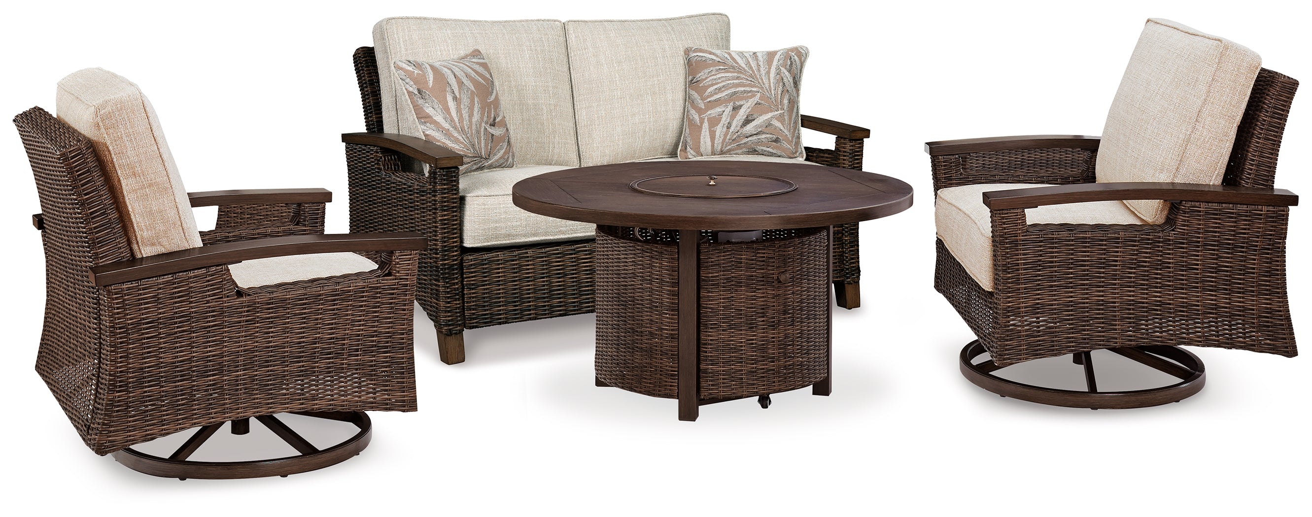 J&M Furniture - Ashley Furniture - Paradise Trail Outdoor Loveseat, Fire Pit Table and 2 Lounge Chairs - Outdoor Loveseat, Fire Pit Table and 2 Lounge Chairs - P750P9