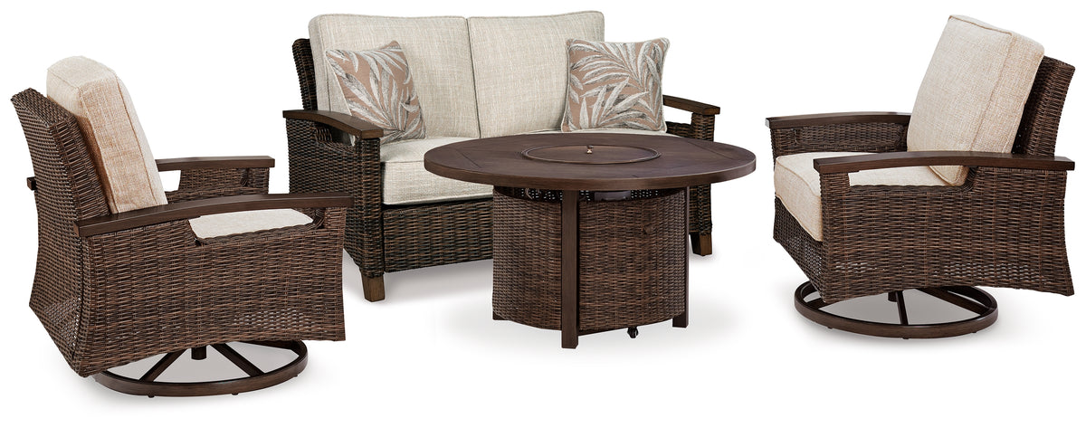 J&M Furniture - Ashley Furniture - Paradise Trail Outdoor Loveseat, Fire Pit Table and 2 Lounge Chairs - Outdoor Loveseat, Fire Pit Table and 2 Lounge Chairs - P750P9