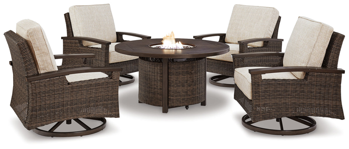J&M Furniture - Ashley Furniture - Paradise Trail Outdoor Fire Pit Table with 4 Lounge Chairs - Outdoor Fire Pit Table with 4 Lounge Chairs - P750P7