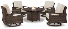 J&M Furniture - Ashley Furniture - Paradise Trail Outdoor Fire Pit Table with 4 Lounge Chairs - Outdoor Fire Pit Table with 4 Lounge Chairs - P750P7
