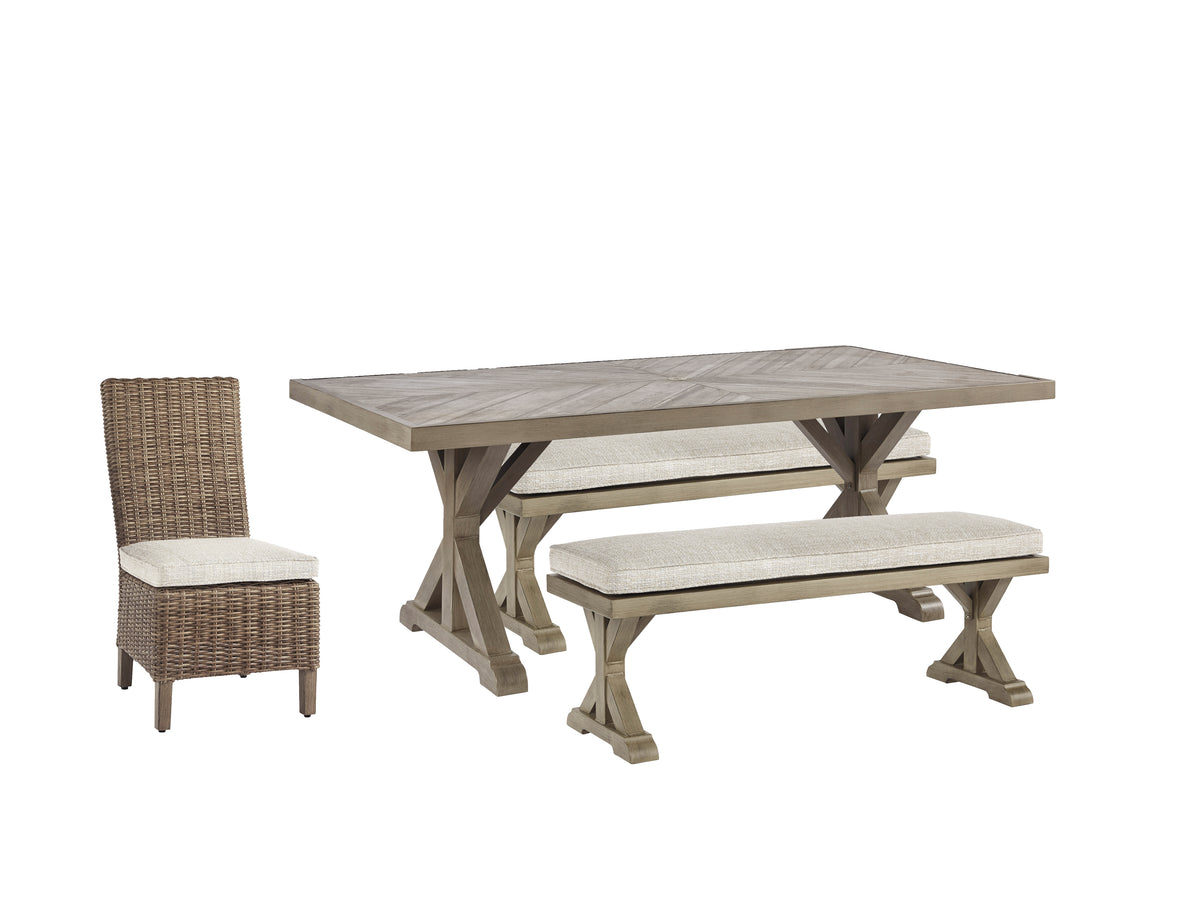 J&M Furniture - Ashley Furniture - Beachcroft Outdoor Dining Table with 4 Chairs and Bench - Outdoor Dining Table with 4 Chairs and Bench - P791P5