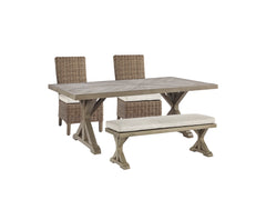 J&M Furniture - Ashley Furniture - Beachcroft Outdoor Dining Table with 2 Chairs and 2 Benches - Outdoor Dining Table with 2 Chairs and 2 Benches / Beige - P791P3