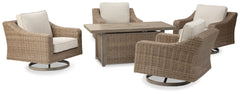 J&M Furniture - Ashley Furniture - Beachcroft 5-Piece Outdoor Fire Pit Table with 4 Chairs - 5-Piece Outdoor Fire Pit Table with 4 Chairs / Beige - P791P17