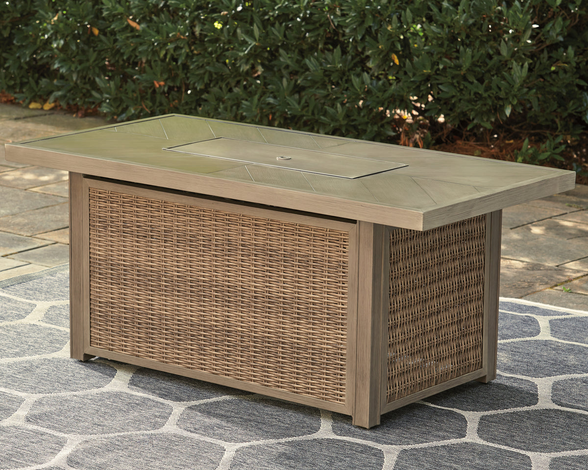 J&M Furniture - Ashley Furniture - Beachcroft Outdoor Fire Pit Table - Rectangular Fire Pit Table / Black/Light Gray - P792-773