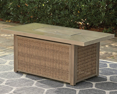J&M Furniture - Ashley Furniture - Beachcroft Outdoor Fire Pit Table - Rectangular Fire Pit Table / Black/Light Gray - P792-773