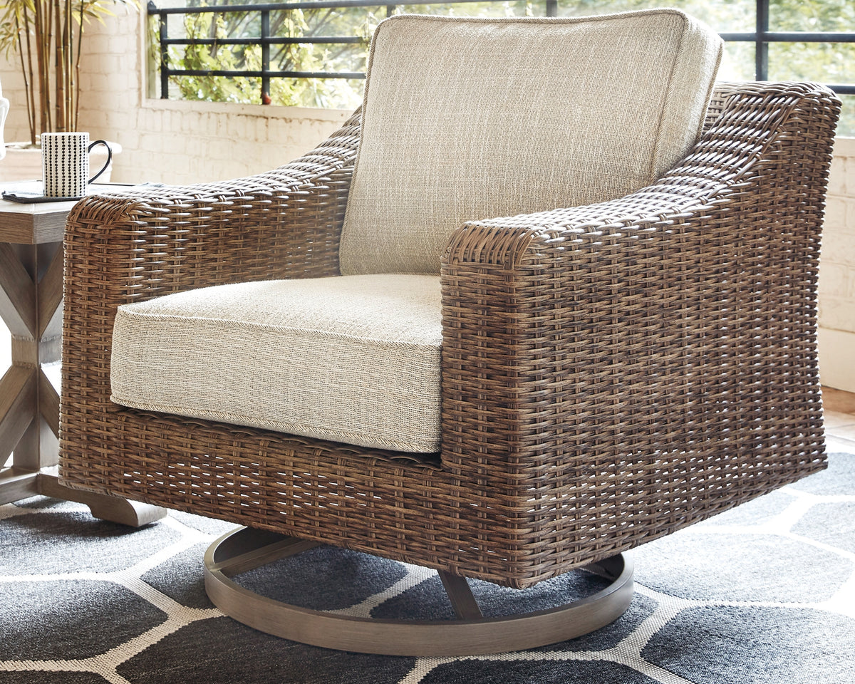 J&M Furniture - Ashley Furniture - Beachcroft Outdoor Swivel Lounge with Cushion - Swivel Lounge Chair (1/CN) / Black/Light Gray - P792-821