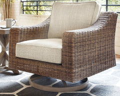 J&M Furniture - Ashley Furniture - Beachcroft Outdoor Swivel Lounge with Cushion - Swivel Lounge Chair (1/CN) / Black/Light Gray - P792-821