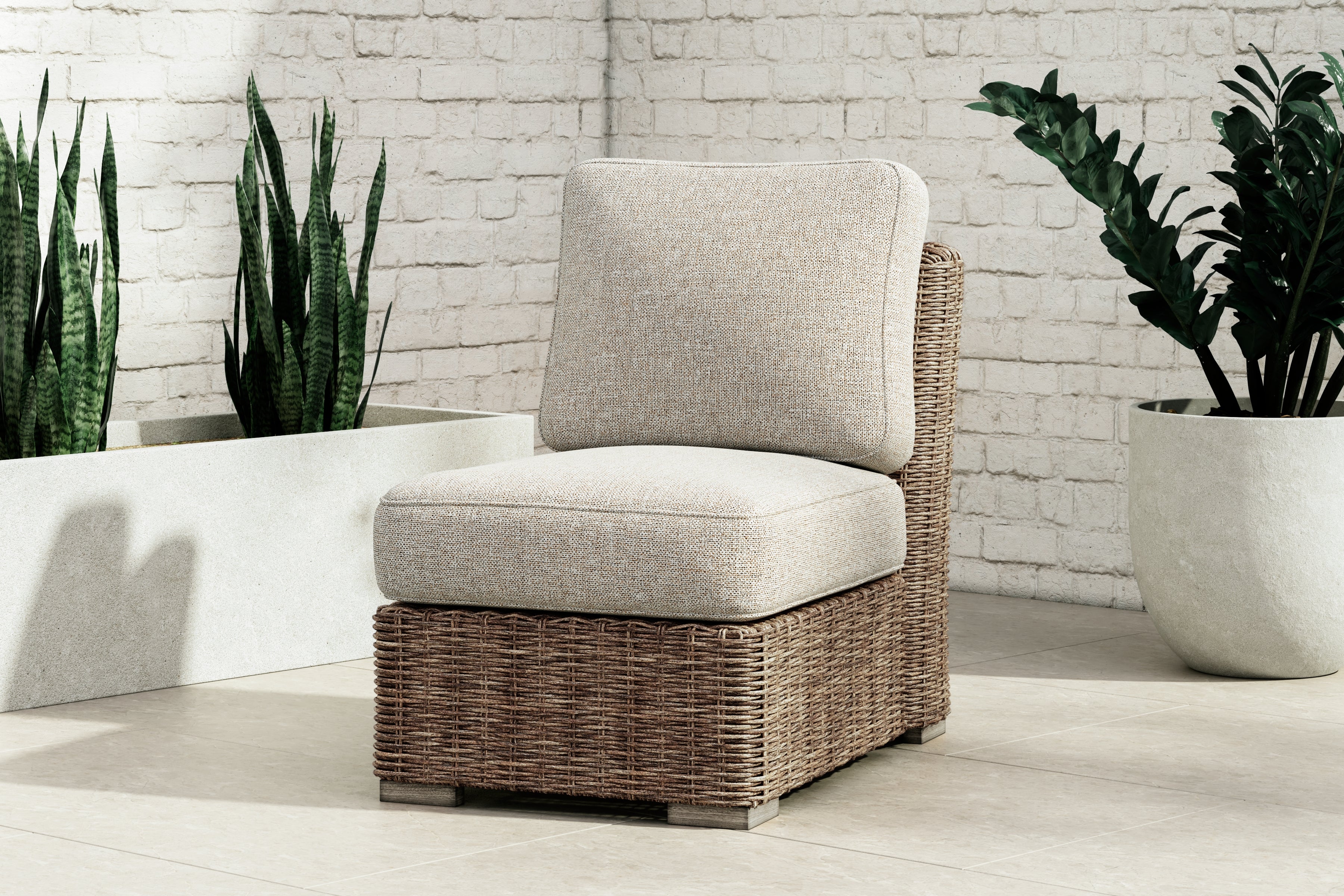 J&M Furniture - Ashley Furniture - Beachcroft Outdoor Armless Chair with Cushion - Armless Chair w/Cushion / Beige - P791-846