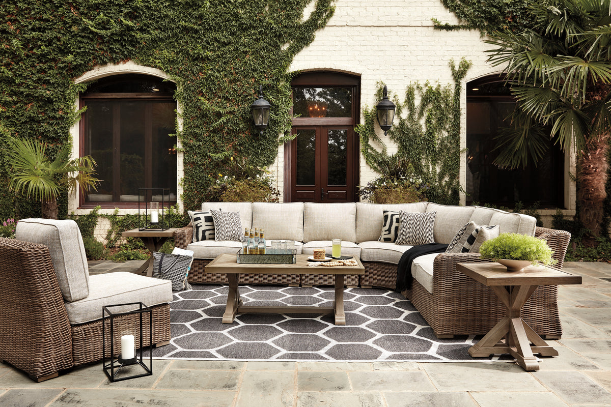 J&M Furniture - Ashley Furniture - Beachcroft 5-Piece Outdoor Sectional with Coffee Table and 2 End Tables - 5-Piece Outdoor Sectional with Coffee Table and 2 End Tables / Beige - P791P10