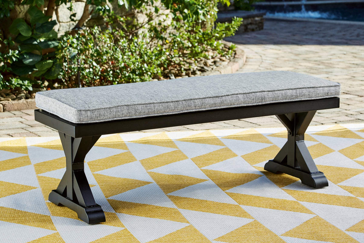 J&M Furniture - Ashley Furniture - Beachcroft Outdoor Bench with Cushion - Bench with Cushion / Black/Light Gray - P792-600