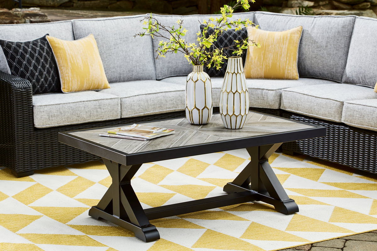 J&M Furniture - Ashley Furniture - Beachcroft Outdoor Coffee Table - Rectangular Cocktail Table / Black/Light Gray - P792-701