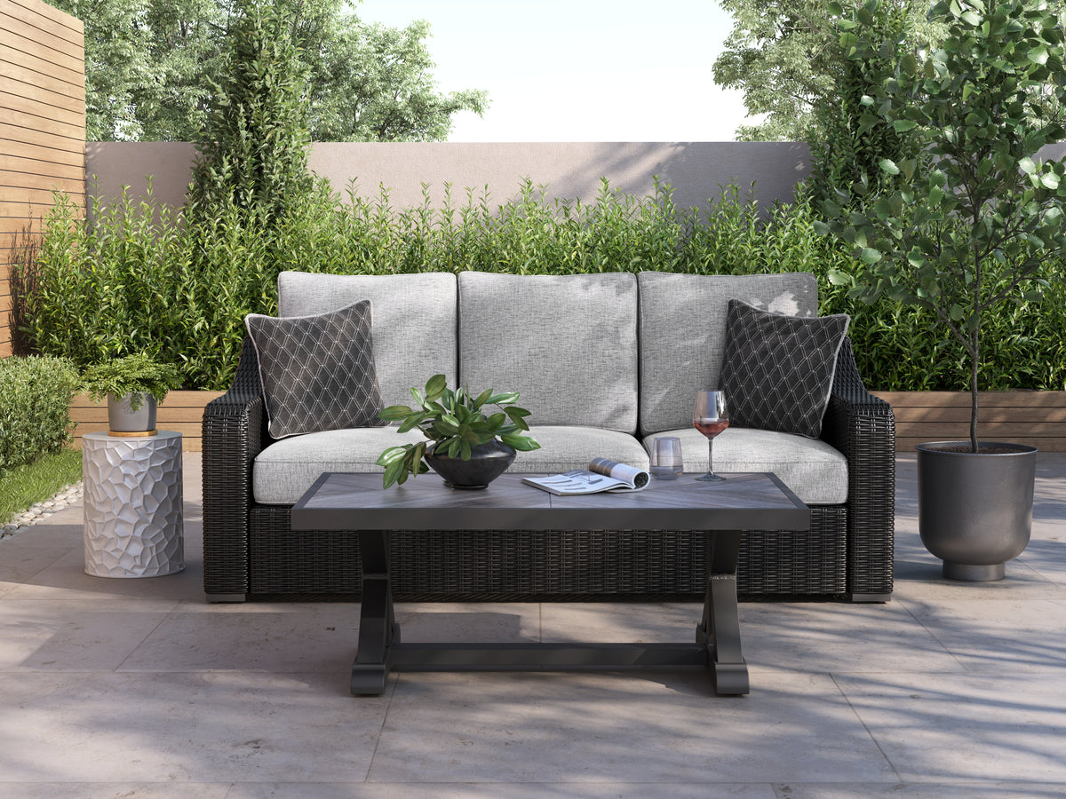 J&M Furniture - Ashley Furniture - Beachcroft Outdoor Sofa with Cushion - Sofa with Cushion / Black/Light Gray - P792-838