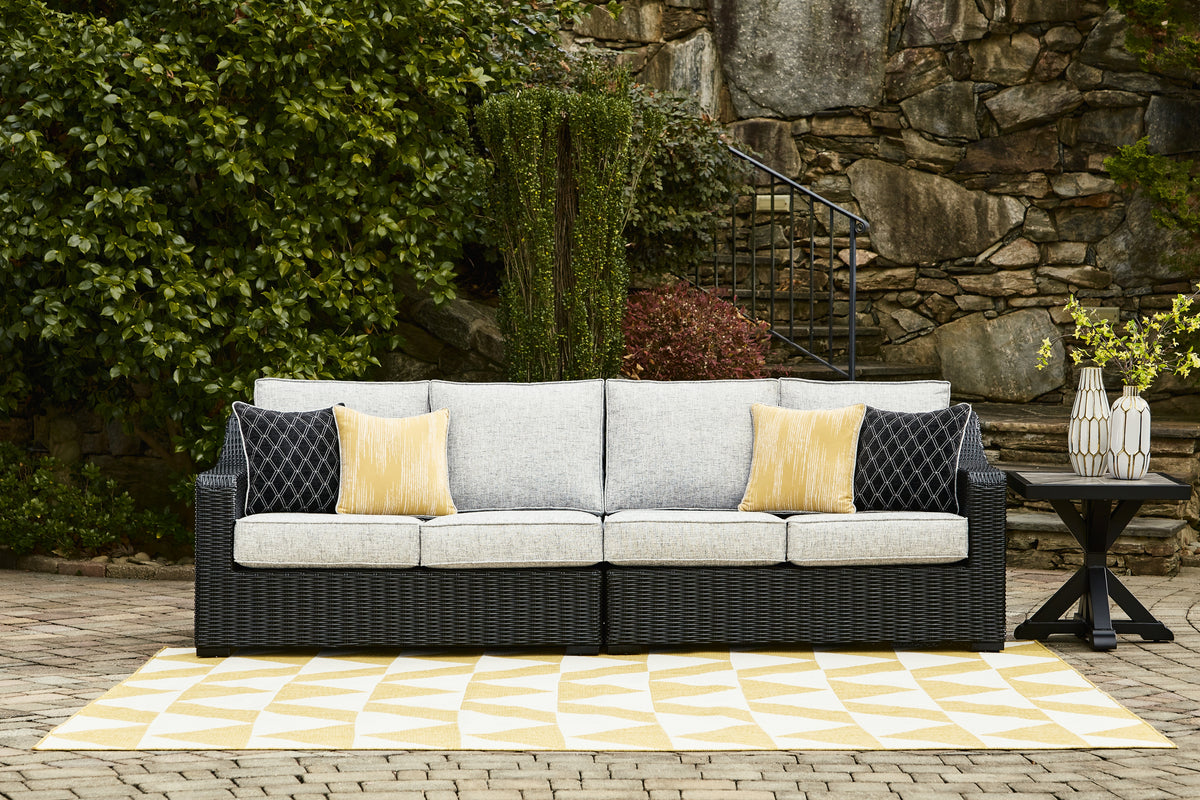 J&M Furniture - Ashley Furniture - Beachcroft 2-Piece Outdoor Loveseat with Cushion - RAF/LAF Loveseat w/CUSH (Set of 2) / Black/Light Gray - P792-854
