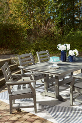 J&M Furniture - Ashley Furniture - Visola Outdoor Dining Table - RECT Dining Table w/UMB OPT / Gray - P802-625