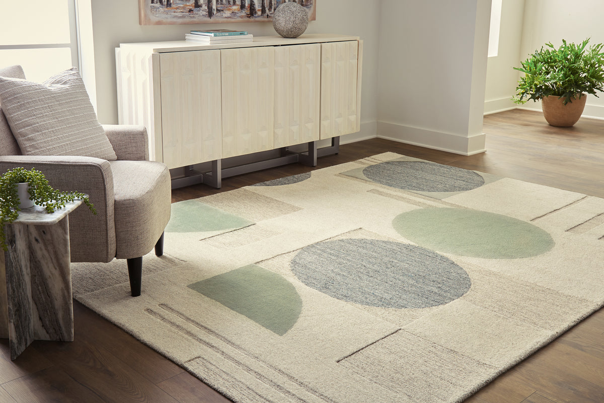J&M Furniture - Ashley Furniture - Dallane 8' x 10' Rug - 8' x 10' Rug / Linen/Blue/Green - R406351