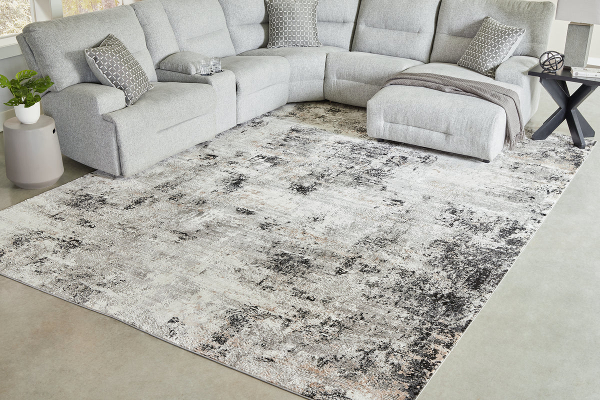 J&M Furniture - Ashley Furniture - Langwell 10' x 14' Rug - 10' x 14' Rug / Black/Gray/White - R406780