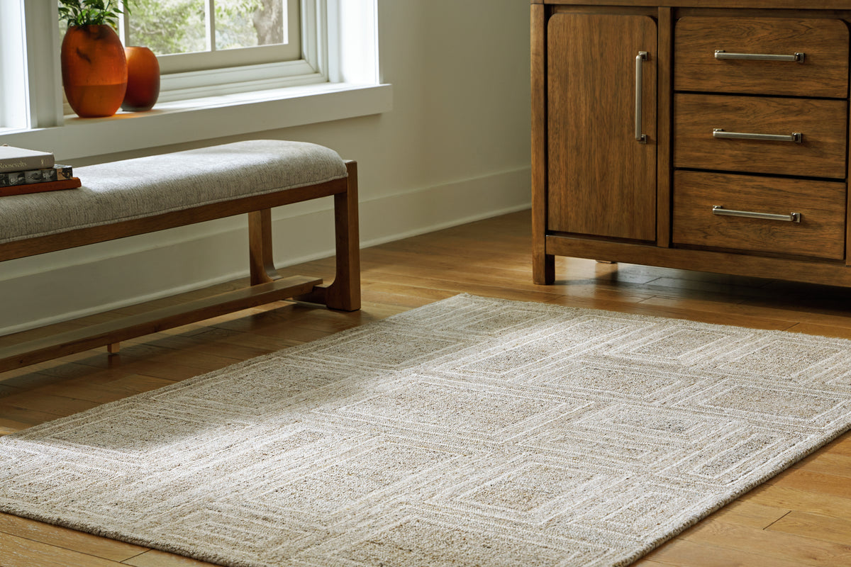 J&M Furniture - Ashley Furniture - Brickburgh 5' x 7' Rug - 5' x 7' Rug / Gray/Ivory/Honey - R406902