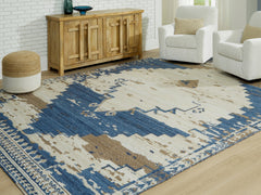 J&M Furniture - Ashley Furniture - Varnler 10' x 14' Rug - 10' x 14' Rug / Blue/Brown/Tan - R407130