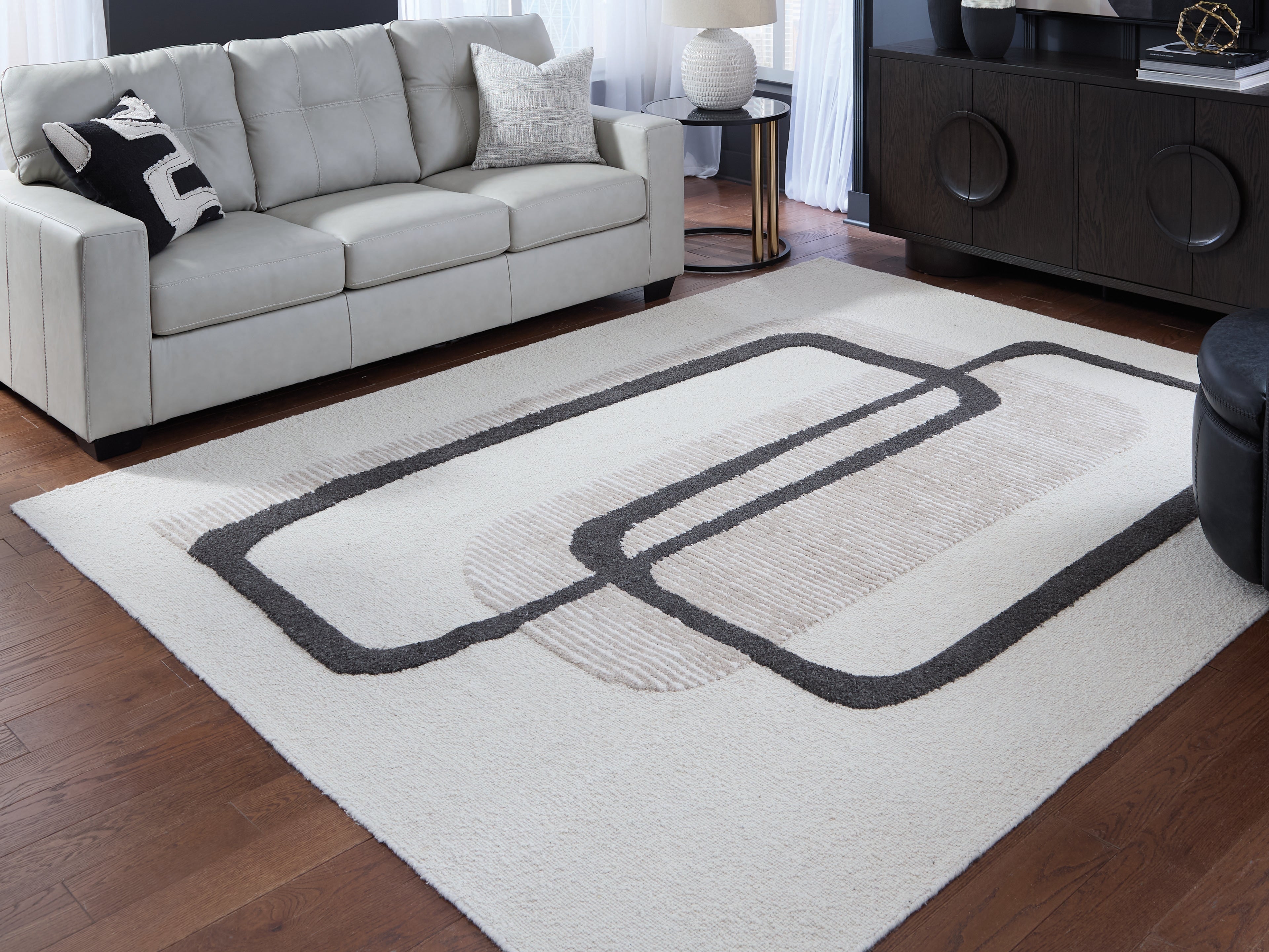 J&M Furniture - Ashley Furniture - Davismour 7'8" x 10' Area Rug - 7'8" x 10' Area Rug / Ivory/Taupe/Charcoal - R407561