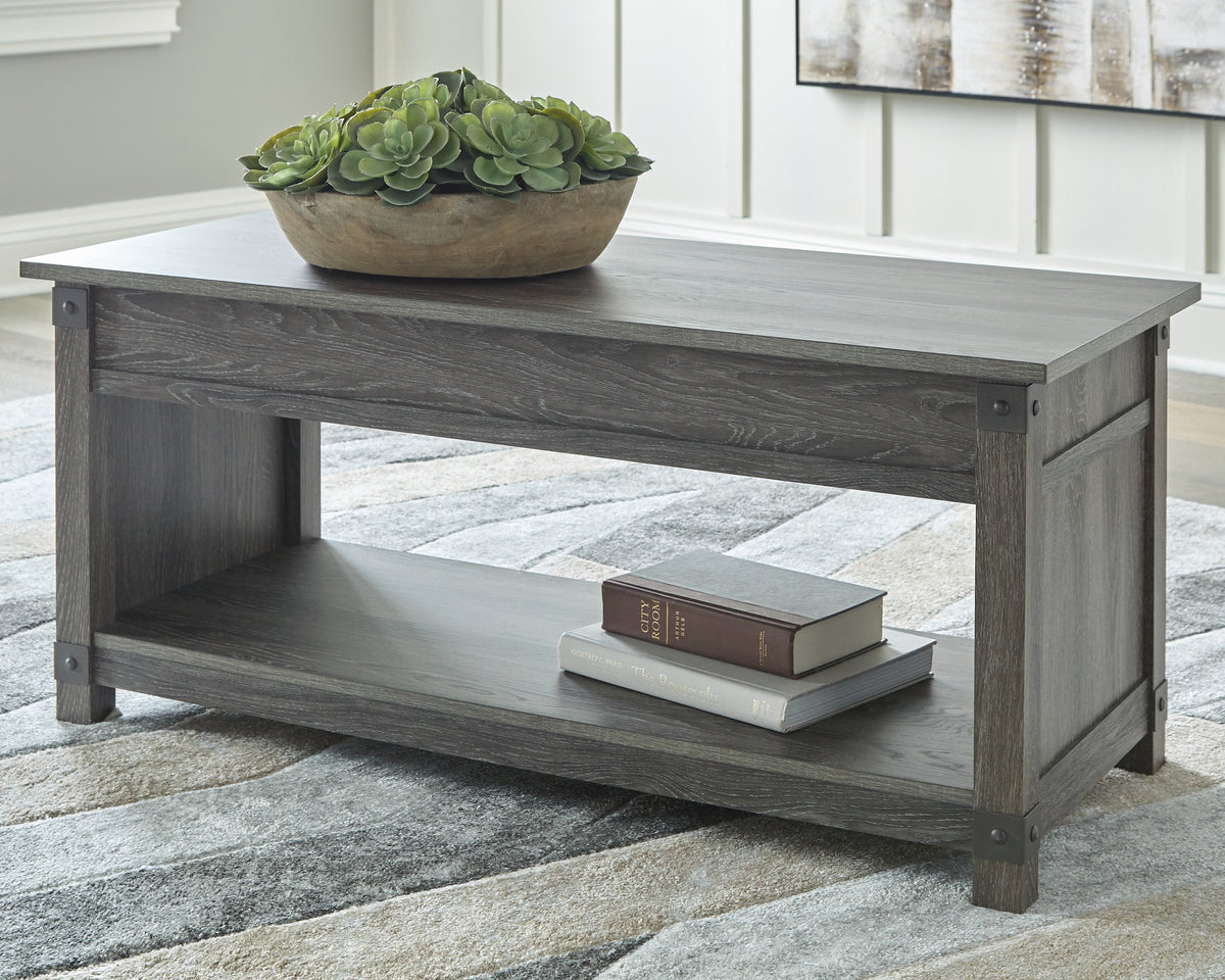 J&M Furniture - Ashley Furniture - Freedan Lift-Top Coffee Table - Rect Lift Top Cocktail Table / Grayish Brown - T175-9