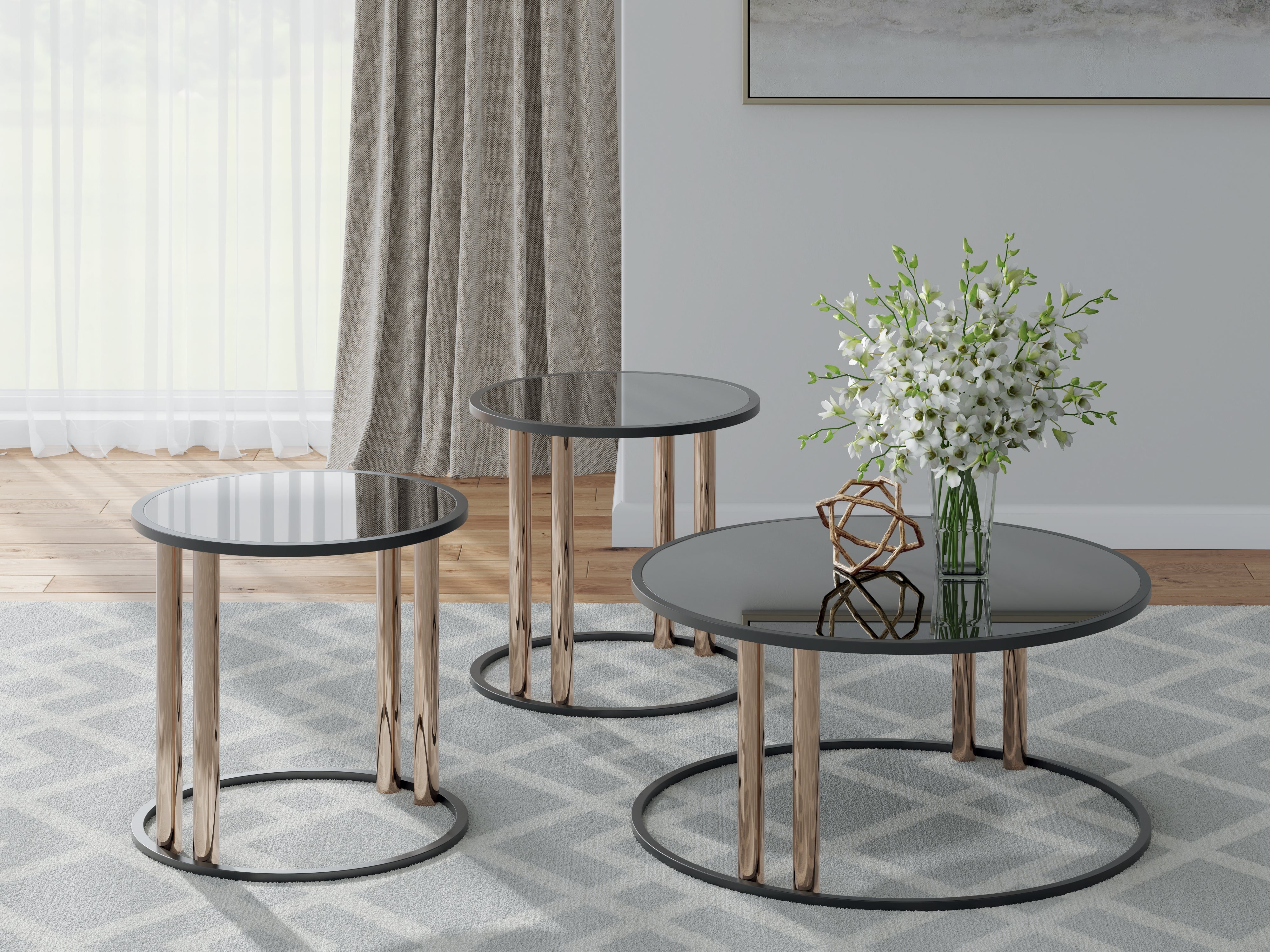J&M Furniture - Ashley Furniture - Hannerly Table (Set of 3) - Occasional Table Set (3/CN) / Black/Gold Finish - T219-13