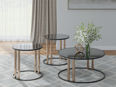 J&M Furniture - Ashley Furniture - Hannerly Table (Set of 3) - Occasional Table Set (3/CN) / Black/Gold Finish - T219-13