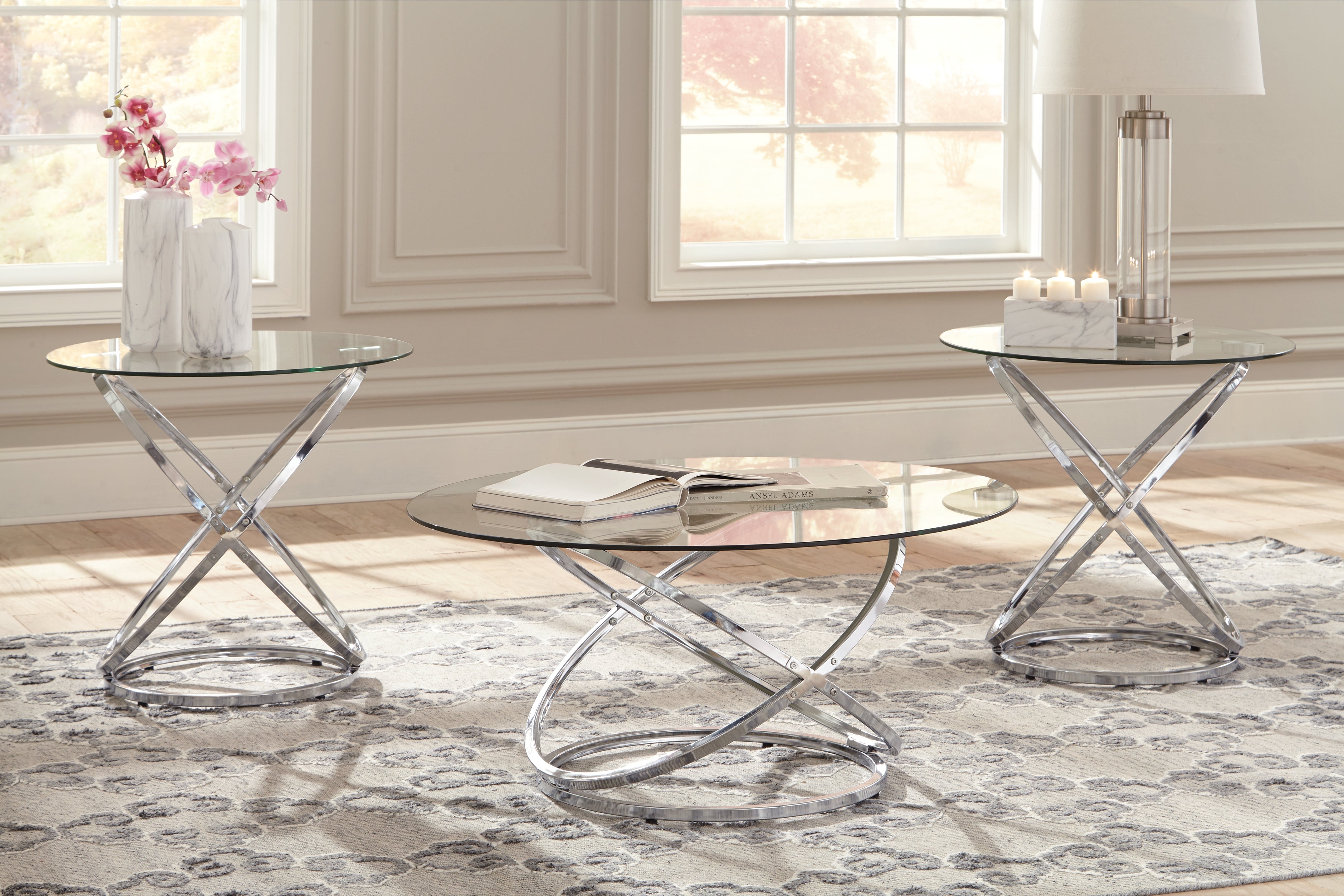 J&M Furniture - Ashley Furniture - Hollynyx Table (Set of 3) - Occasional Table Set (3/CN) / Chrome Finish - T270-13