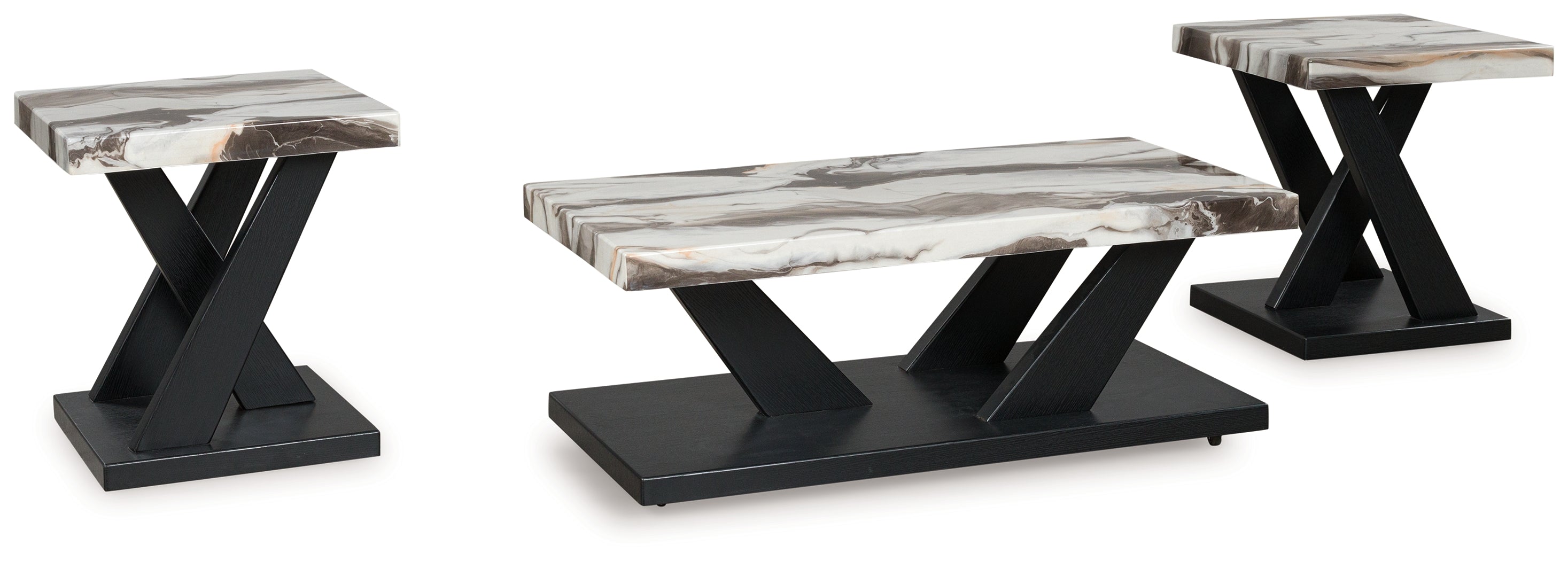 J&M Furniture - Ashley Furniture - Cendill Table (Set of 3) - Occasional Table Set (3/CN) / Dark Brown/White/Black - T403-13