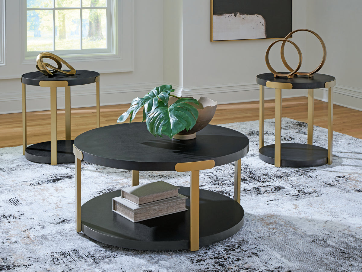 J&M Furniture - Ashley Furniture - Shylore Table (Set of 3) - Occasional Table Set (3/CN) / Black/Brass Finish - T410-13