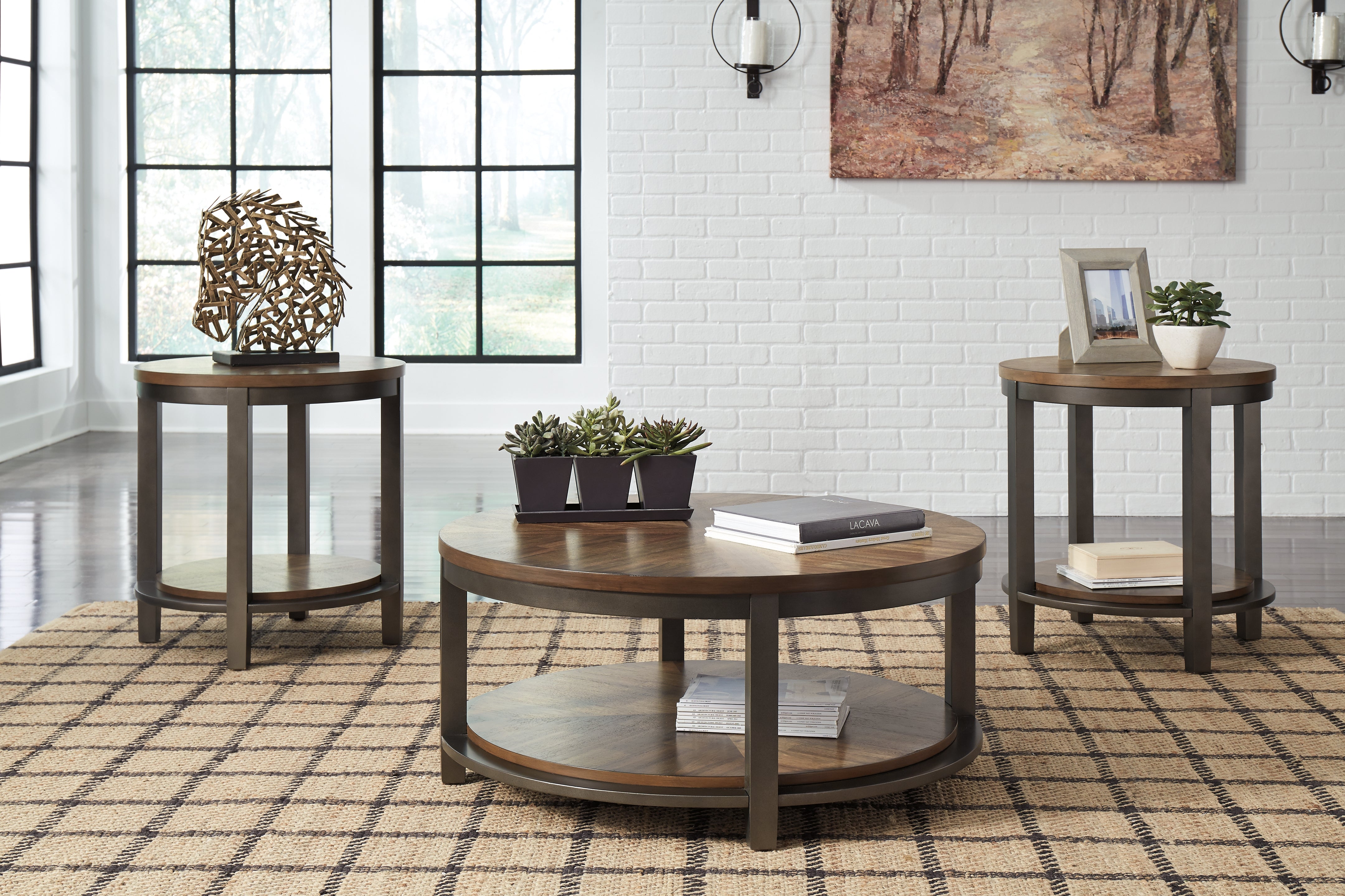 J&M Furniture - Ashley Furniture - Roybeck Table (Set of 3) - Occasional Table Set (3/CN) / Light Brown/Bronze - T411-13
