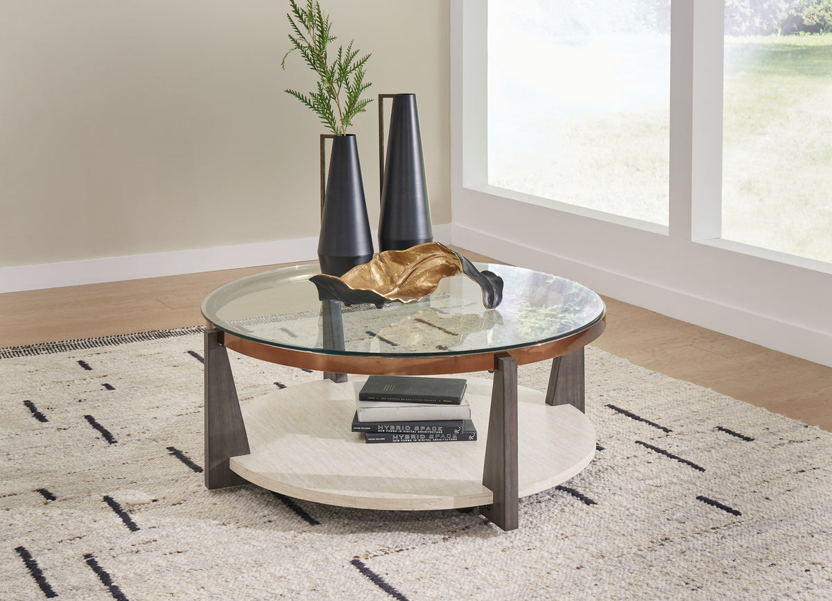 J&M Furniture - Ashley Furniture - Frazwa Coffee Table - Round Cocktail Table / Multi - T432-8