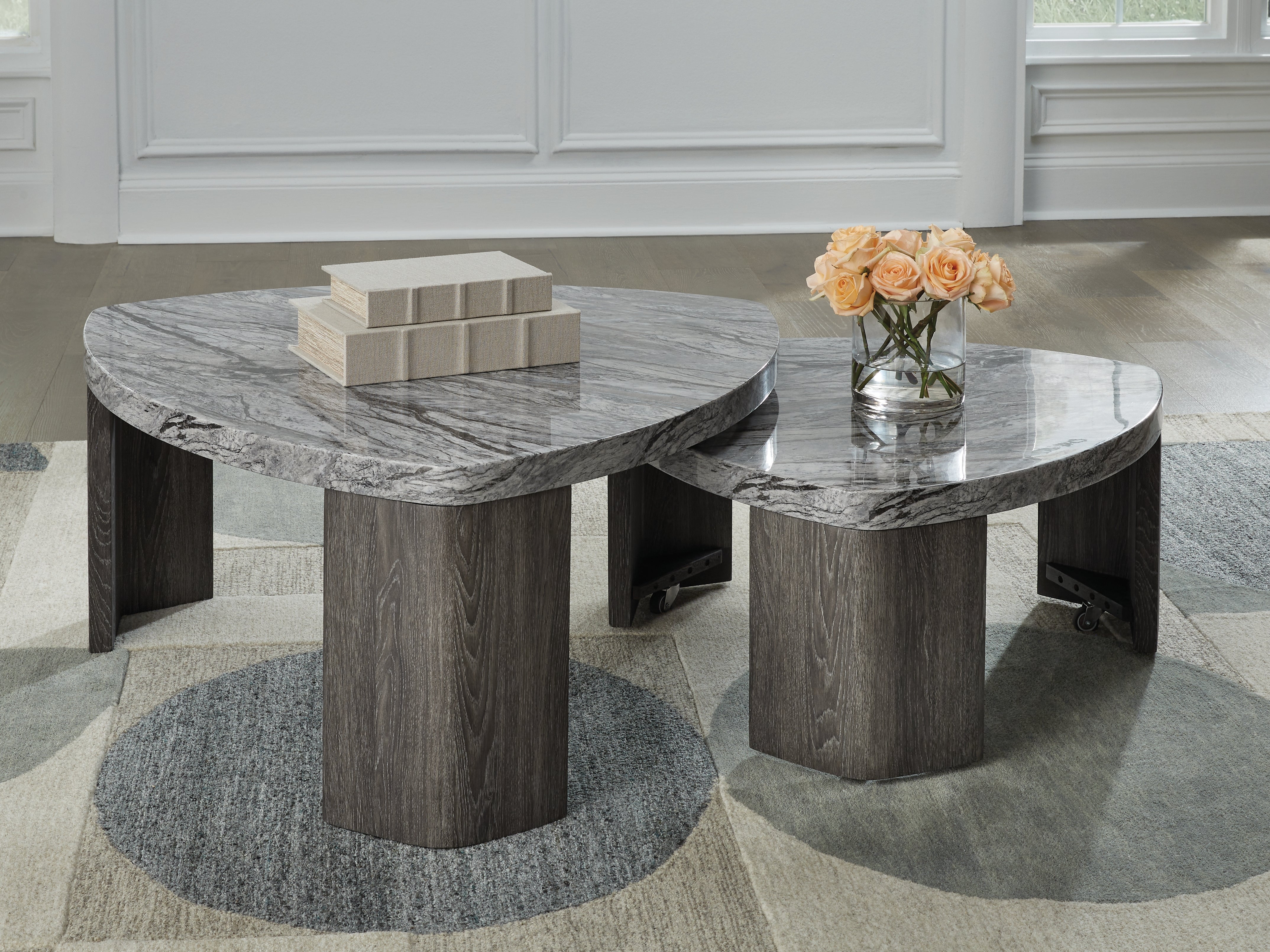 J&M Furniture - Ashley Furniture - Surmour Stacked Coffee Table - Stacked Cocktail Table / Gray/Brown - T600-0
