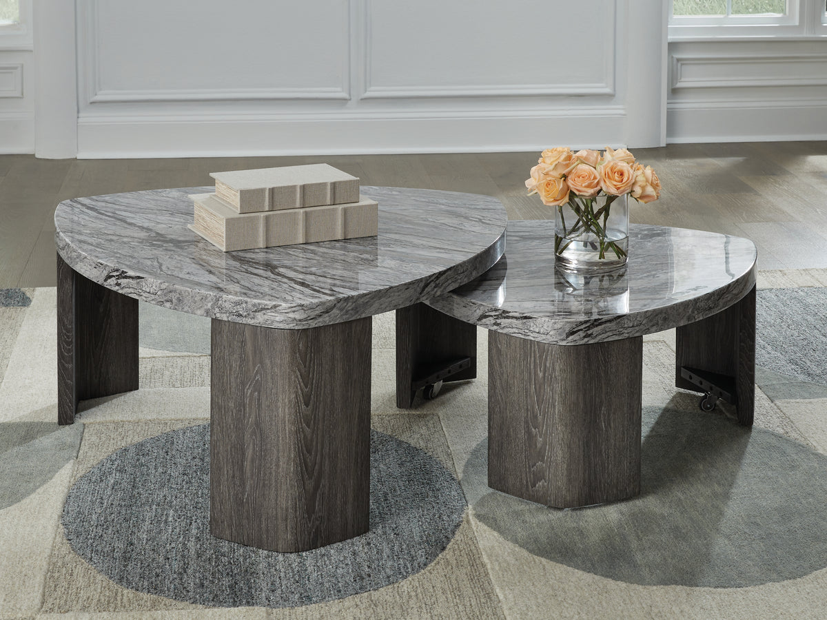 J&M Furniture - Ashley Furniture - Surmour Stacked Coffee Table - Stacked Cocktail Table / Gray/Brown - T600-0