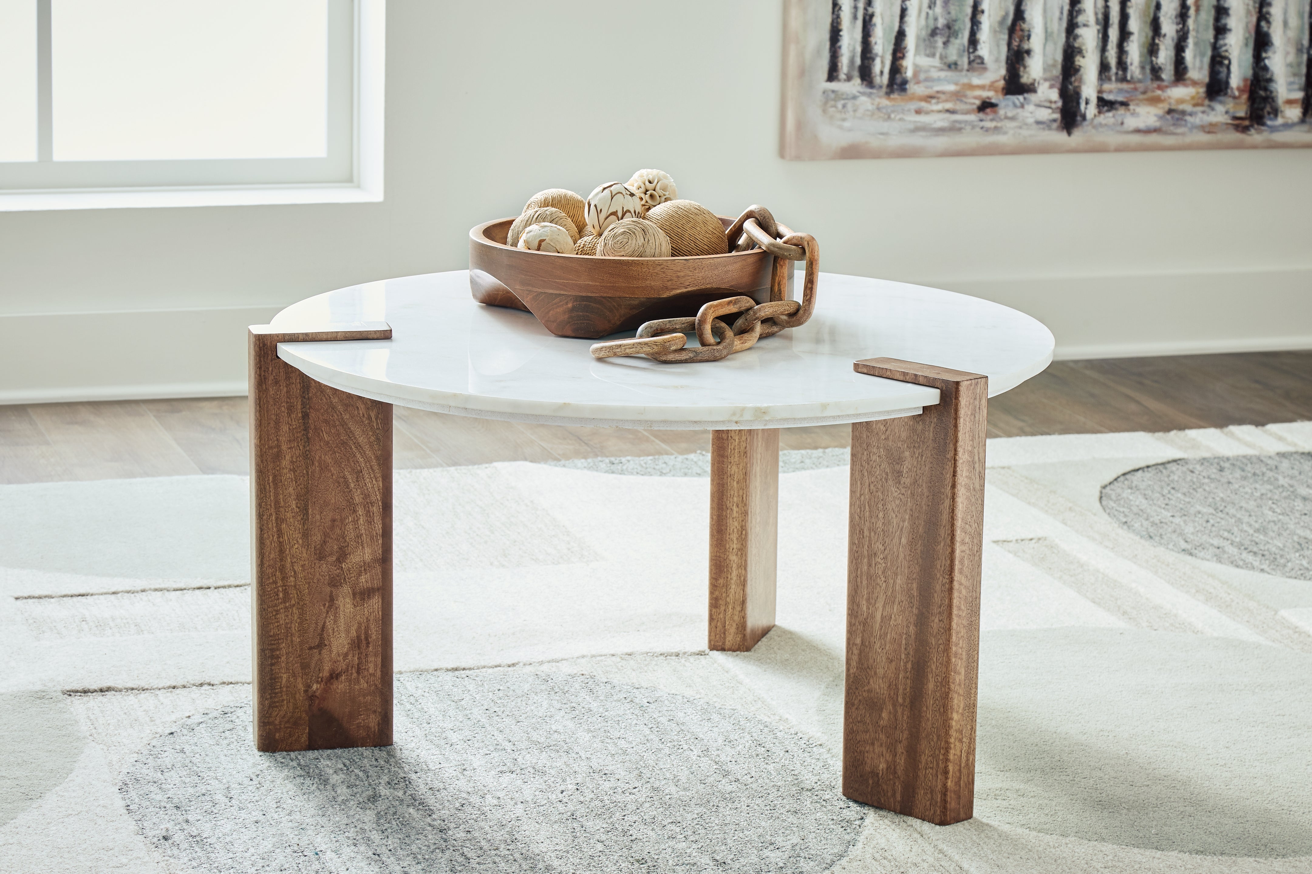 J&M Furniture - Ashley Furniture - Isanti Coffee Table - Rectangular Cocktail Table / Light Brown/White - T662-1