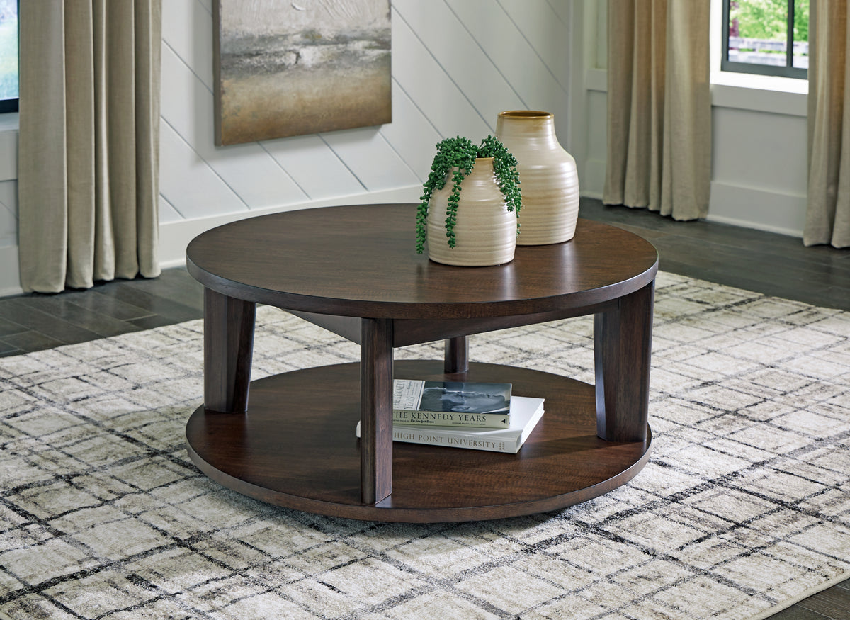 J&M Furniture - Ashley Furniture - Korestone 2 Coffee Table - Round Cocktail Table / Dark Brown - T657-8