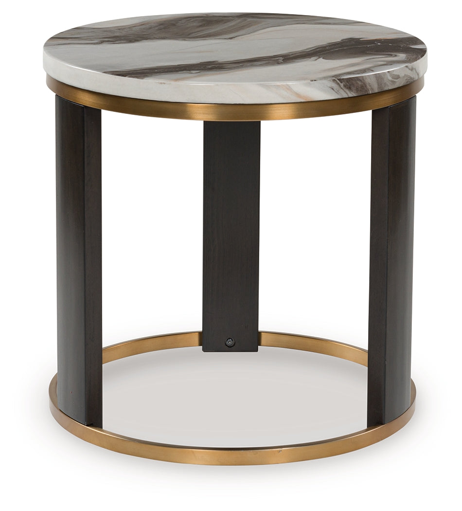 J&M Furniture - Ashley Furniture - Jazmore End Table - Round End Table / Brown/Brass Finish - T671-6