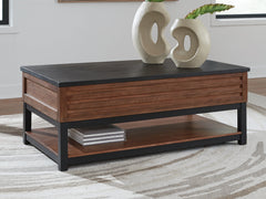 J&M Furniture - Ashley Furniture - Kallari Lift-Top Coffee Table - Lift Top Cocktail Table / Warm Brown/Black - T737-9